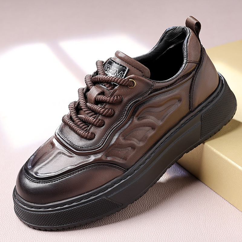 Men's Leather Thick-soled Casual Sneakers